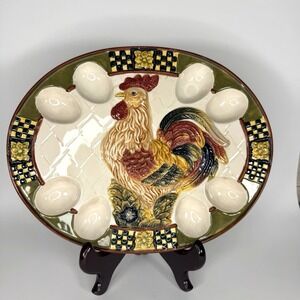 Vintage Deviled Egg Platter Plate Rooster Bella Casa Ganz Farmhouse Country
